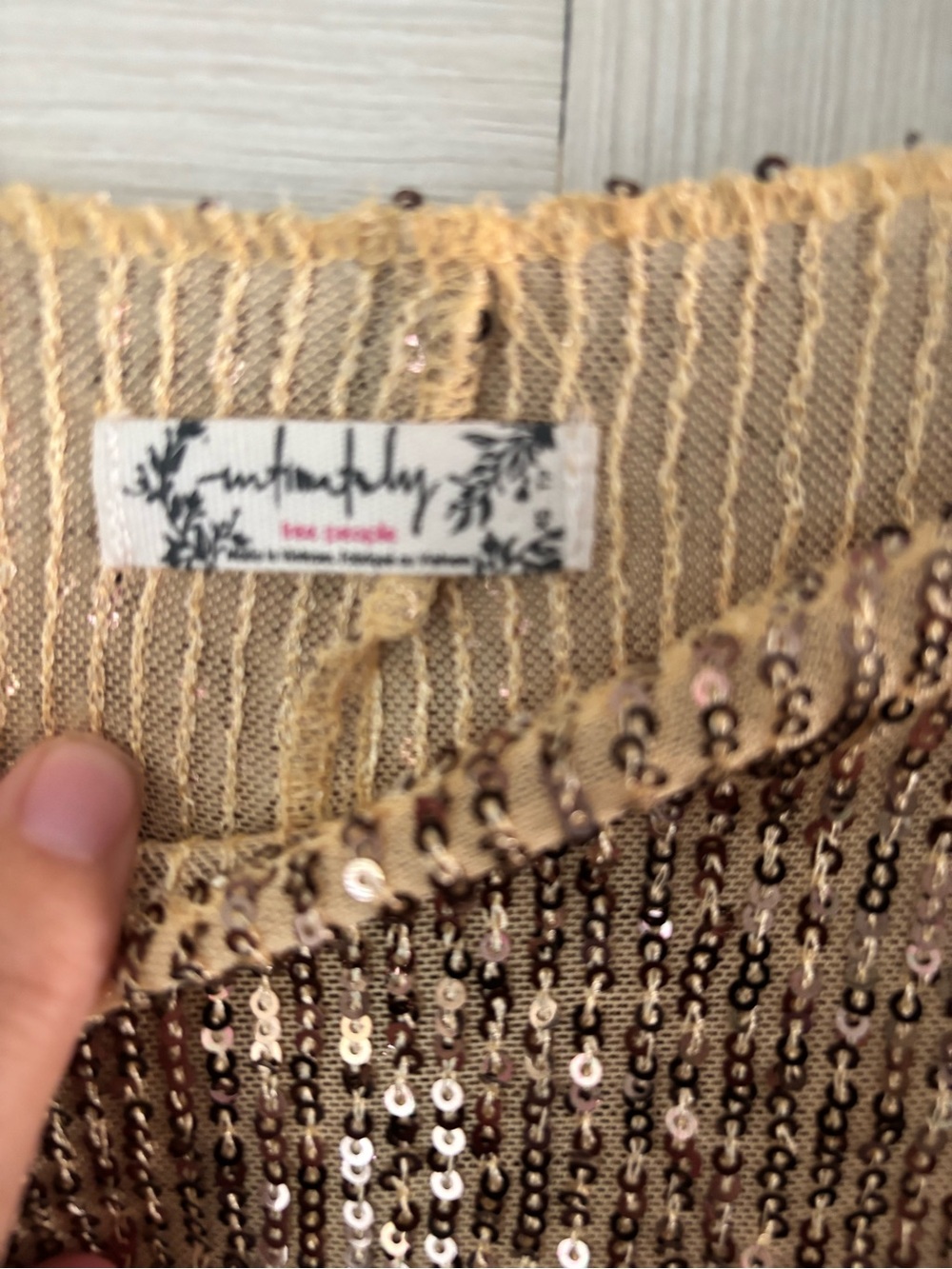 Free People Intimately Top Womens XS Gold Rush Long Sleeve Sequin Shiny - Picture 4 of 9